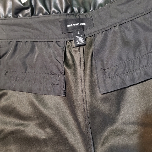 Who What Wear Black Faux Leather Paperbag Waist Wide Leg Pants Size 4 - Picture 12 of 12